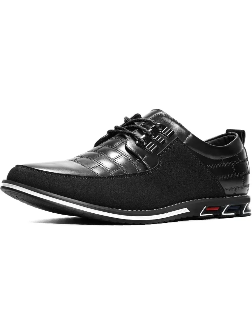 Men's Black Plaid Grid Lace-up Leather Business Orthopedic Oxford Derby Shoes